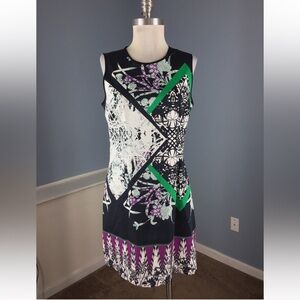 Kenneth Cole Navy, Green & Purple Printed Mini Dress